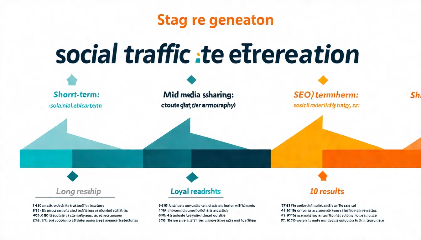 部落格流量建立策略圖，展示短期（社群分享）、中期（SEO 效果）、長期（忠實讀者）三階段的流量來源