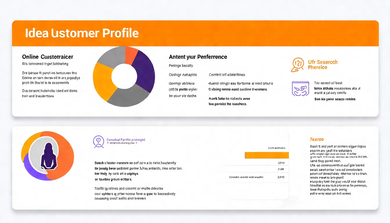客戶 Persona 建立示意圖，展示如何描繪理想客戶的基本資料、痛點問題、搜尋行為、內容偏好