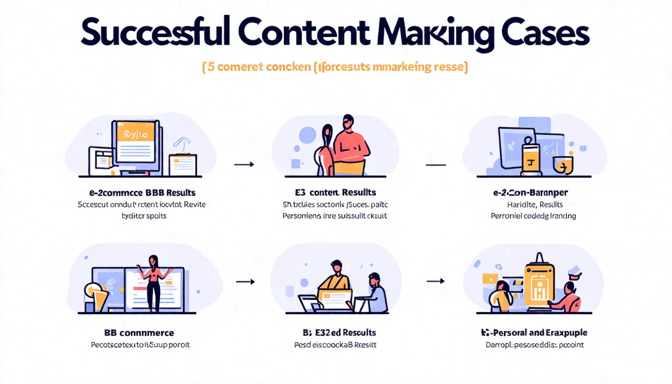 內容行銷成功案例視覺化，以圖示呈現 B2B、電商、個人品牌三種案例的策略重點與成效