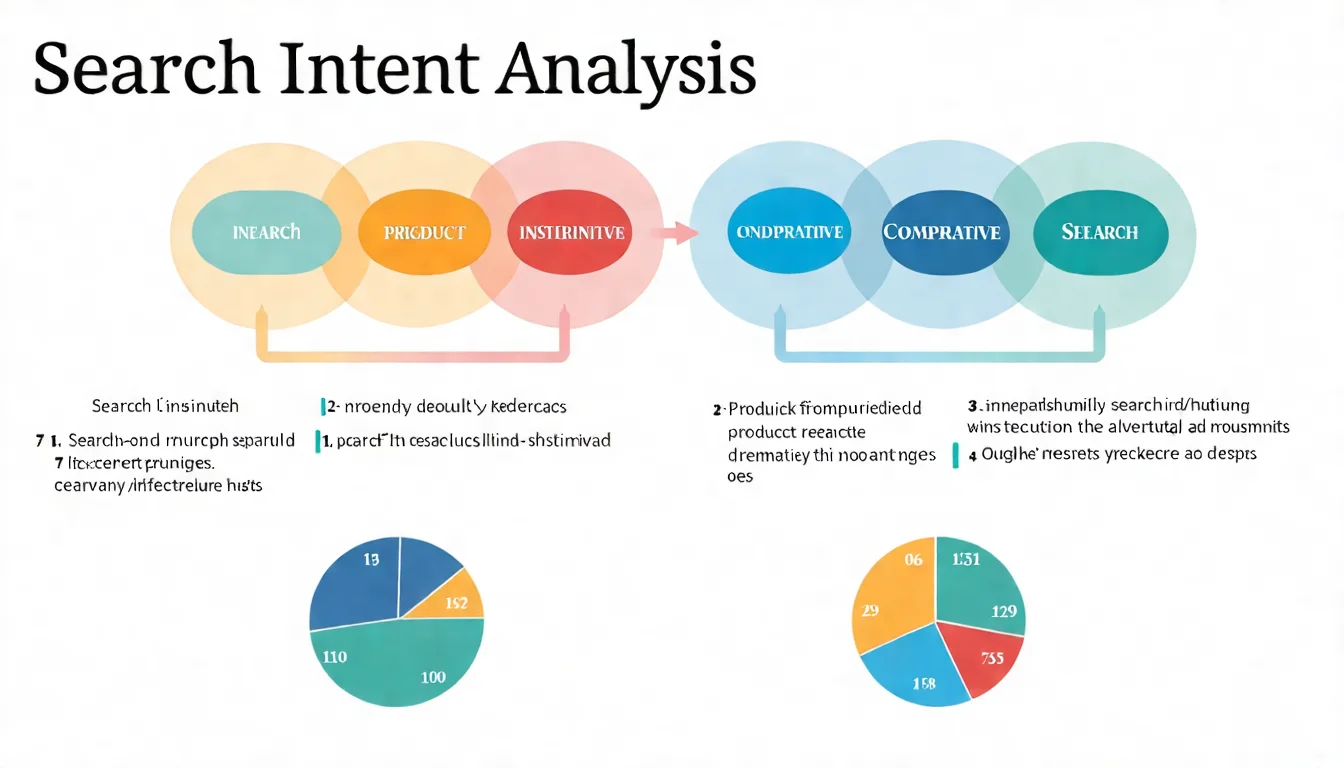 搜尋意圖分析示意圖，展示如何從 Google 搜尋結果判斷教學類、比較類、產品類等不同搜尋意圖