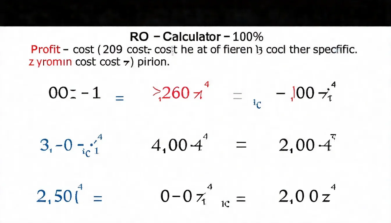ROI 計算公式圖解，清晰展示 (收益-成本)÷成本×100% 的公式和具體數字計算範例