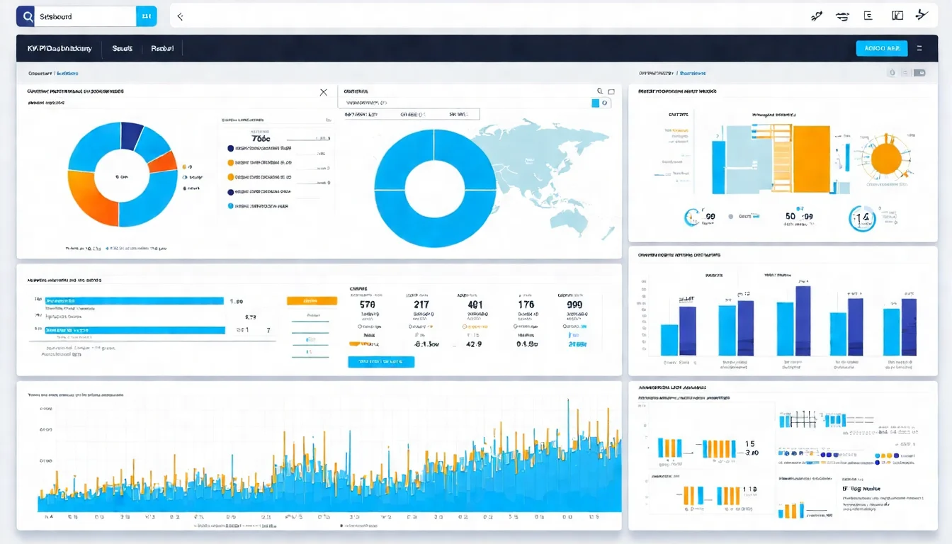 SEO KPI 儀表板範例，展示流量、排名、轉換等關鍵績效指標的達成率和趨勢圖