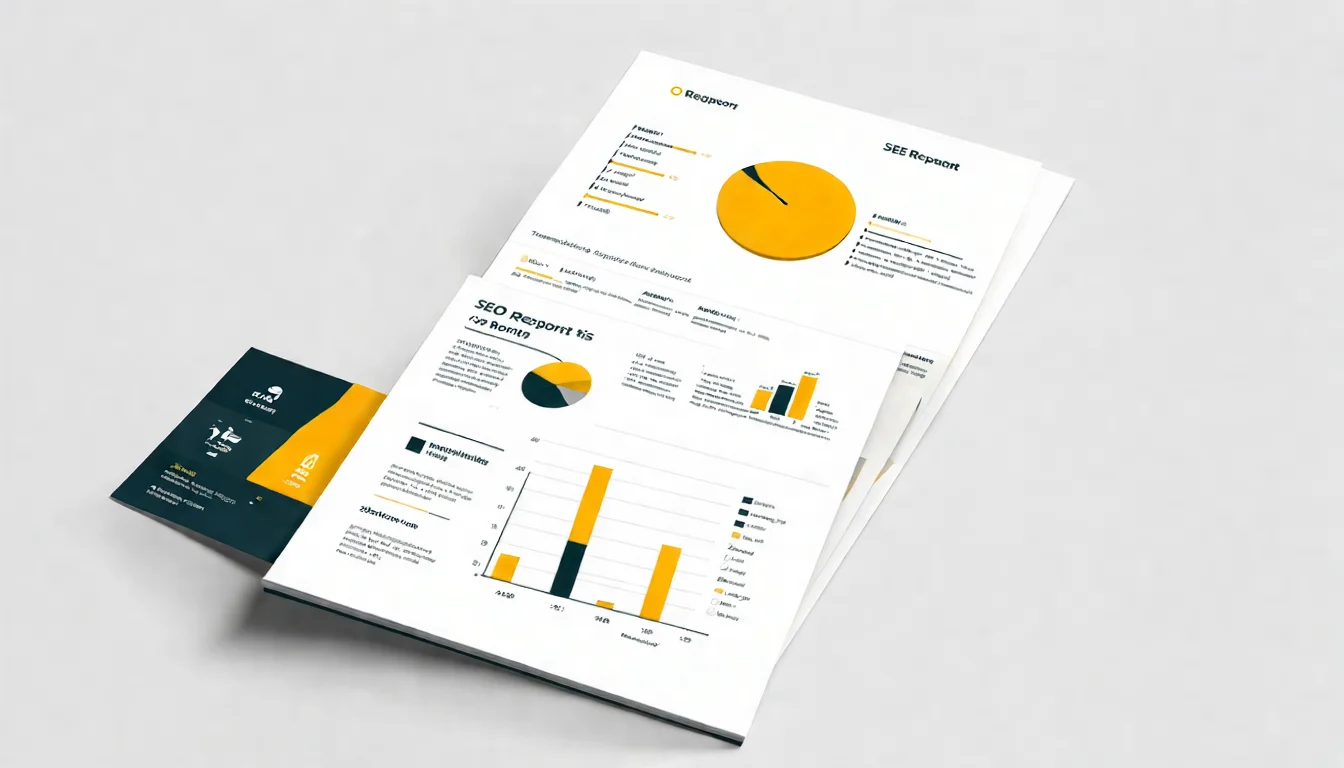 專業 SEO 報告呈現概念圖，展示數據圖表、視覺化元素和報告版面的組合設計
