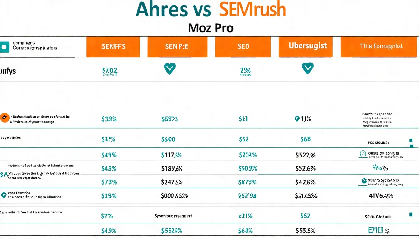 四大第三方 SEO 工具比較圖，展示 Ahrefs、SEMrush、Moz Pro、Ubersuggest 的功能特色和價格對比