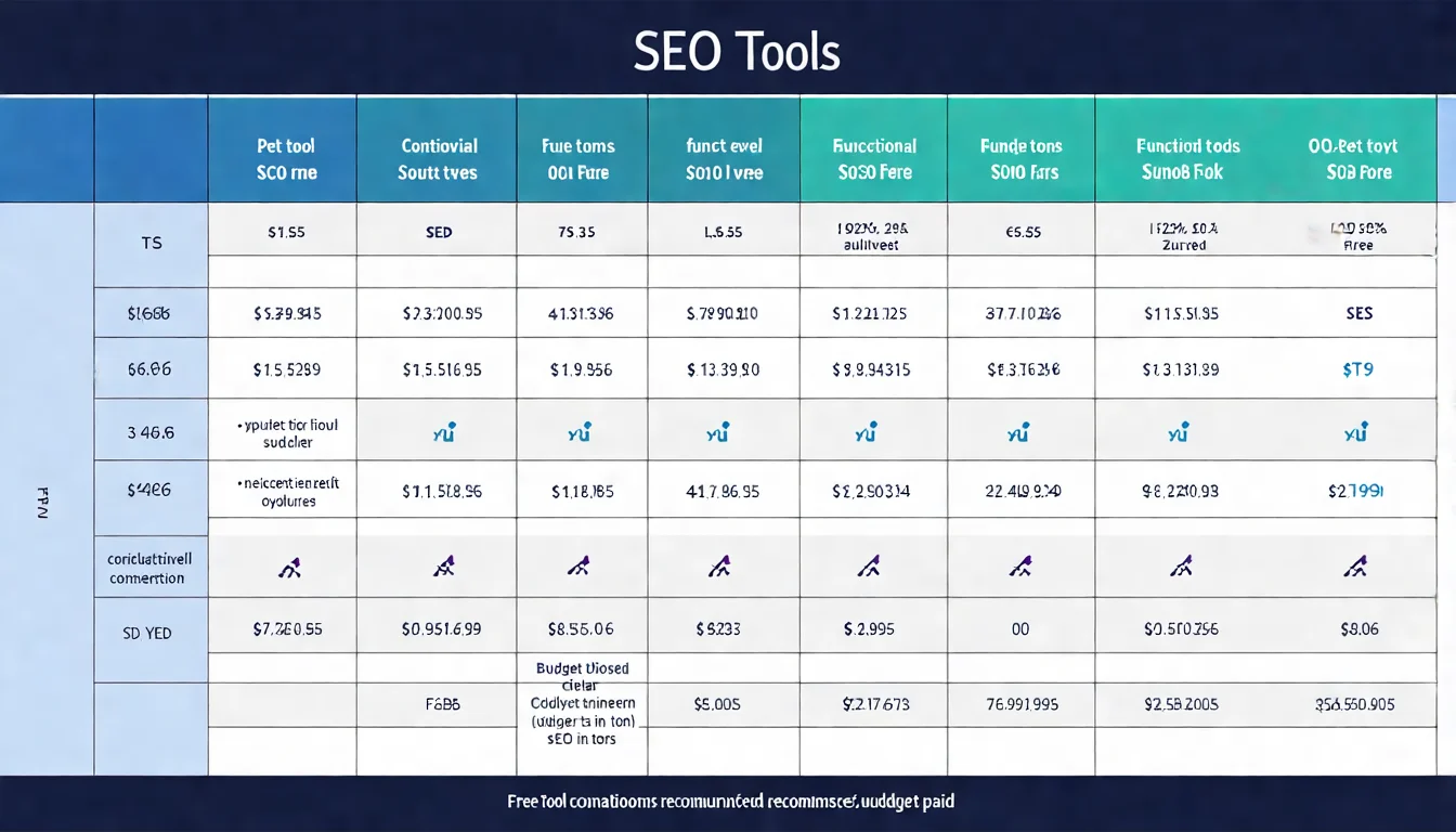 免費 vs 付費 SEO 工具比較圖，展示不同預算等級的工具組合建議和功能差異