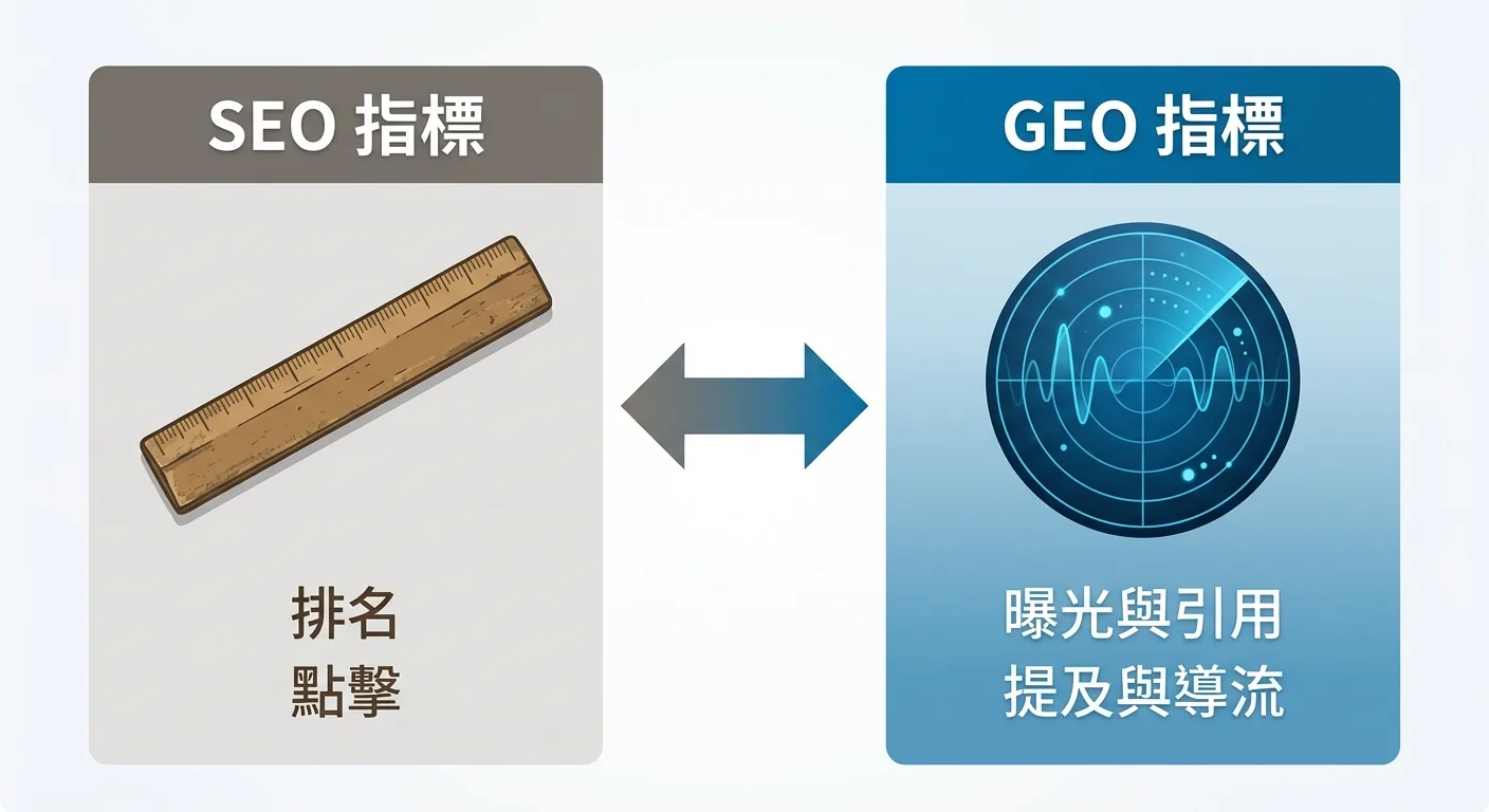 對比 SEO 與 GEO 指標的差異