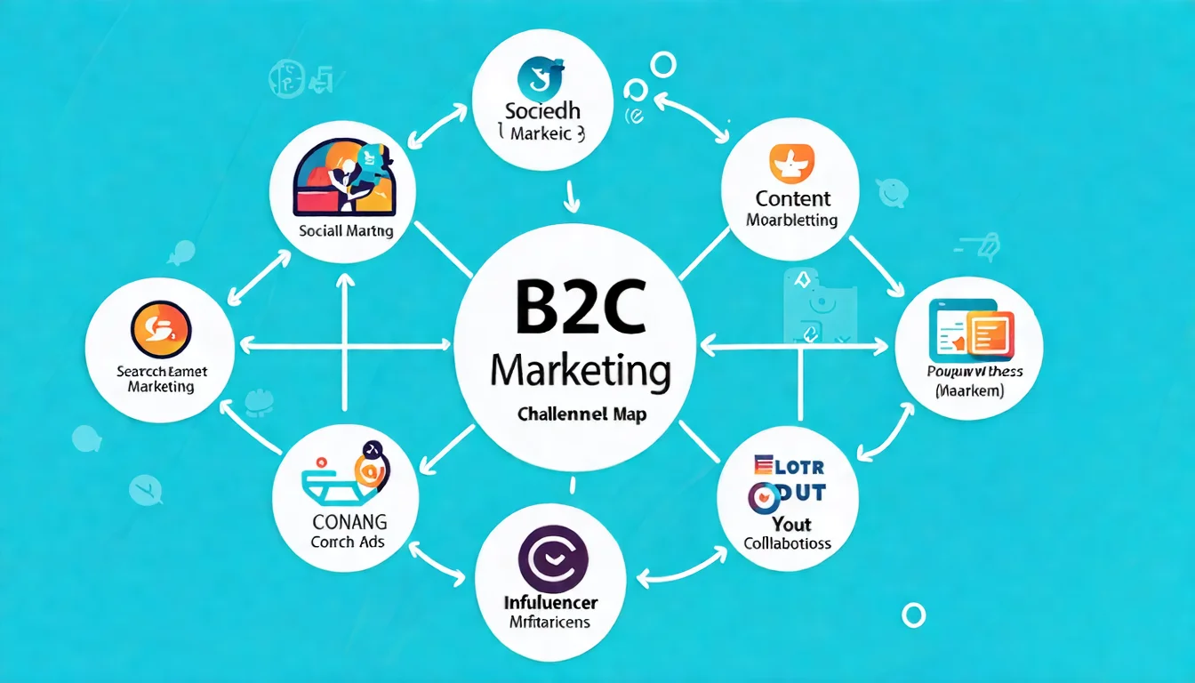 B2C 內容行銷類型圖，展示產品評測、購買指南、比較文章、教學內容等適合消費者的內容形式