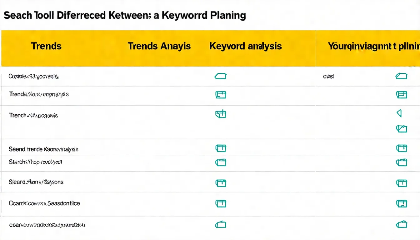 Google 三大免費工具比較圖，對比 Keyword Planner、Search Console、Trends 的功能特色和適用場景