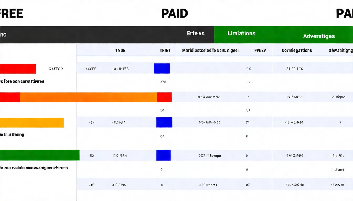 免費與付費關鍵字工具比較圖，對比兩類工具的功能完整度、數據準確度和適用對象