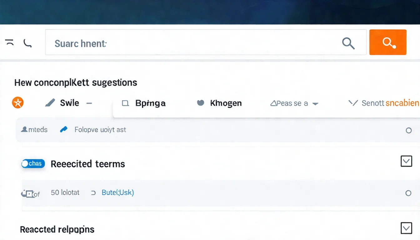 Google 自動完成和相關搜尋功能示意圖，展示輸入關鍵字後的自動建議以及頁面底部的相關搜尋區塊
