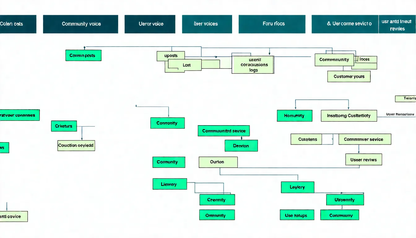 使用者聲音來源圖，展示 PTT/Dcard、Facebook 社團、論壇、客服回饋等收集關鍵字靈感的管道