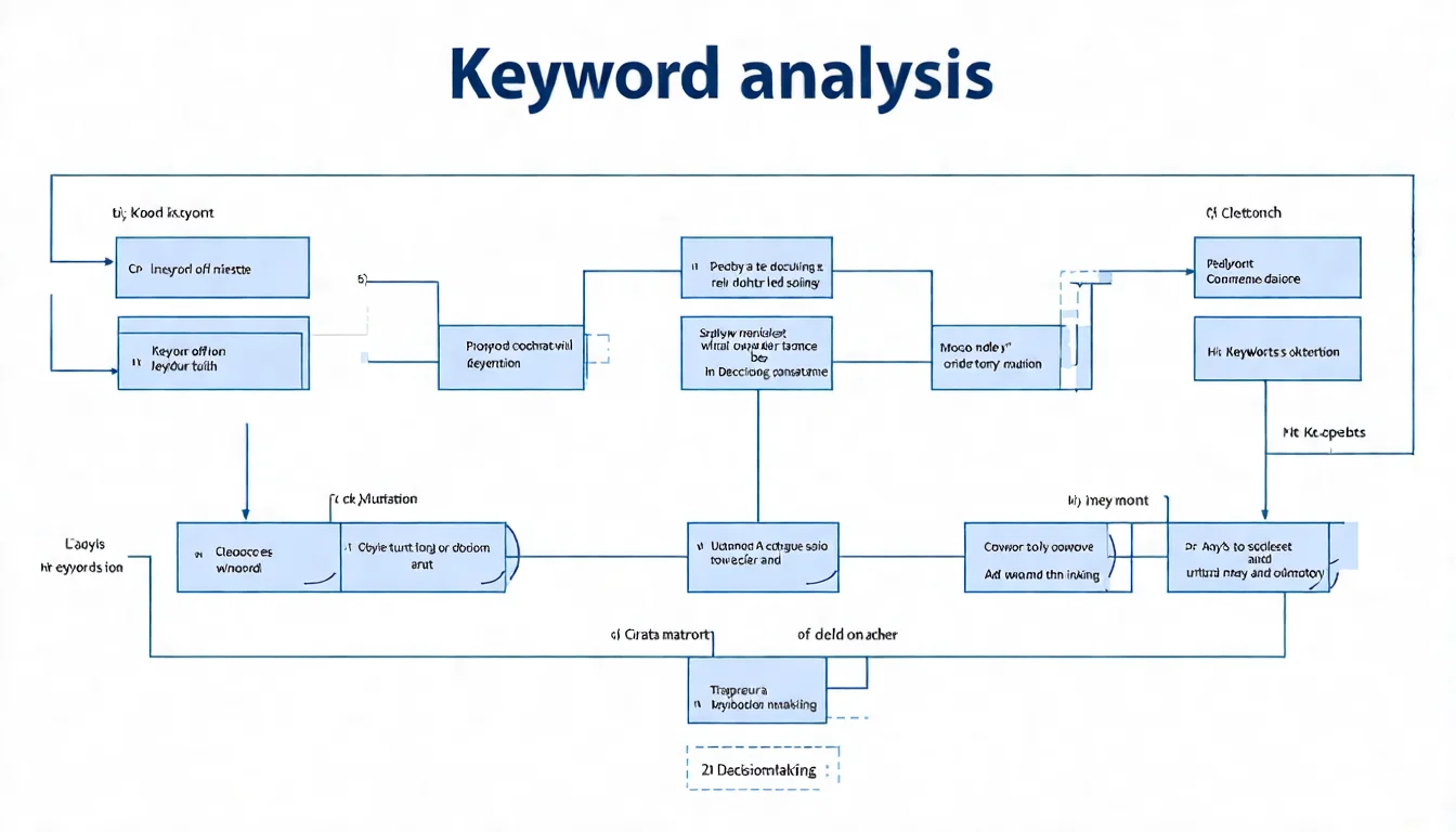 關鍵字分析完整流程圖，展示從搜尋量分析、競爭度評估、意圖判斷到綜合決策的系統化步驟