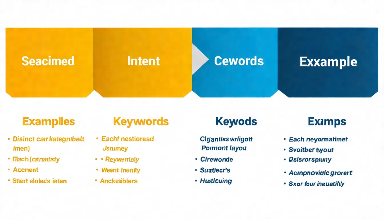 搜尋意圖三種類型圖解，分別展示資訊意圖、商業意圖、交易意圖的特徵、範例和適合內容類型