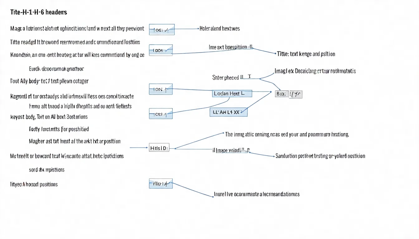 關鍵字布局位置詳細圖解，展示 Title 標籤、H1-H3 標題結構、開頭段落、內文關鍵字分布的最佳實踐
