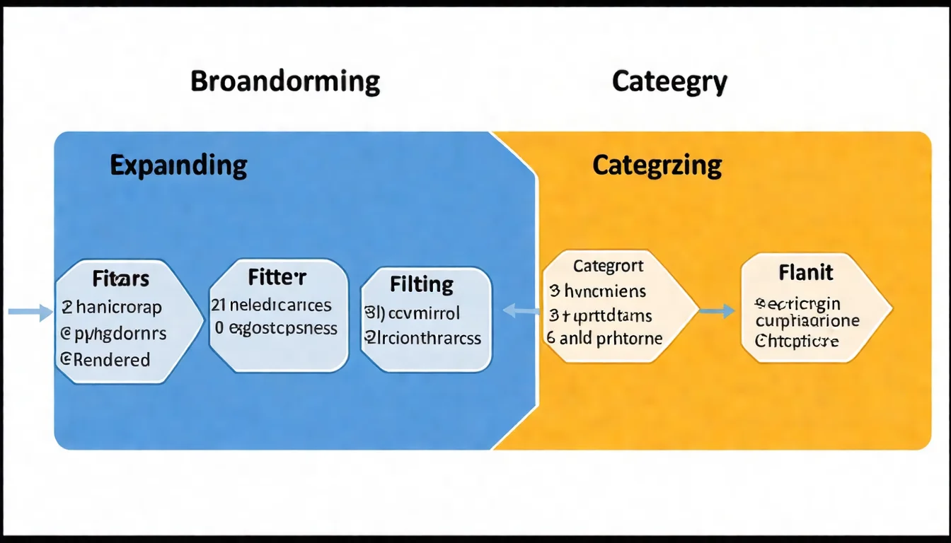 關鍵字研究四步驟流程圖，展示腦力激盪種子關鍵字、擴展清單、分析篩選、建立規劃的完整流程
