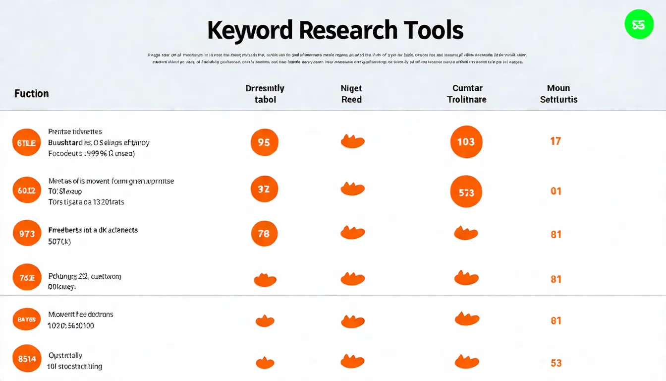 關鍵字工具功能比較表，展示 Ahrefs、SEMrush、Moz、Ubersuggest 等工具的功能和價格對比