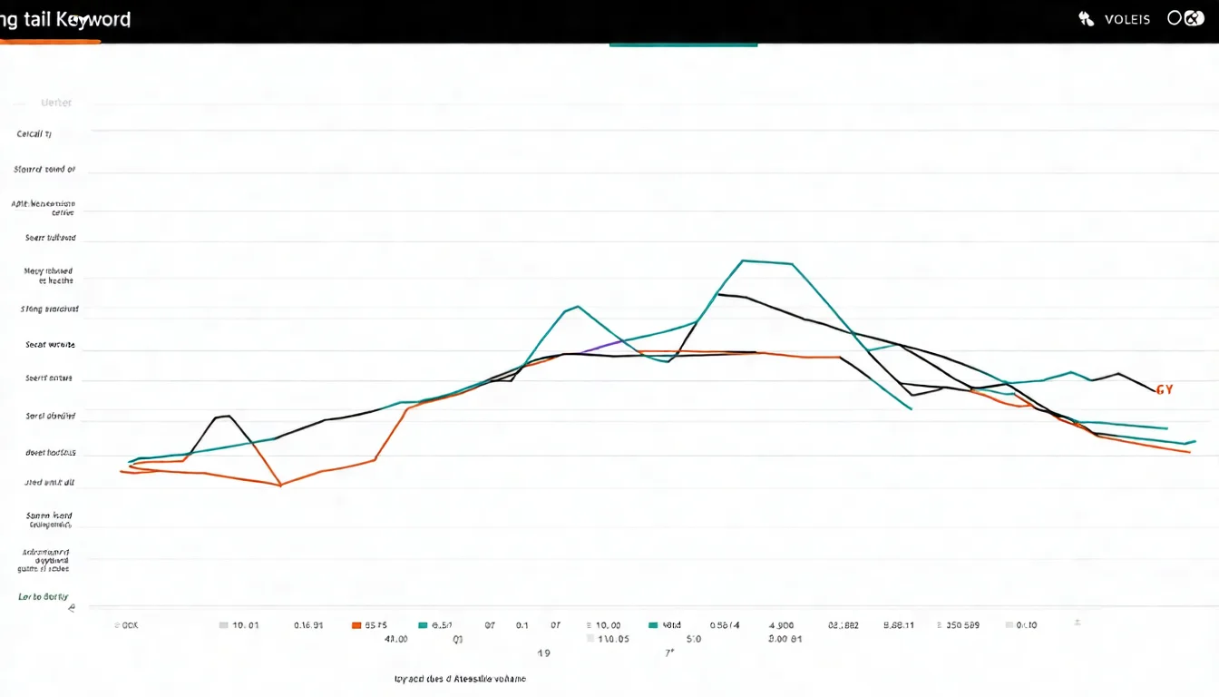 長尾關鍵字曲線概念圖，展示關鍵字搜尋量分布曲線，左側是少量高搜尋量的頭部關鍵字，右側是大量低搜尋量的長尾關鍵字