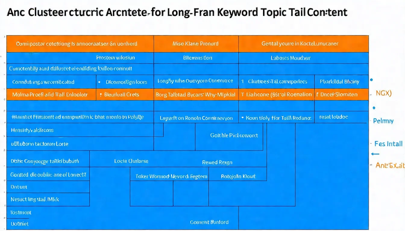 內容矩陣（主題叢集）架構示意圖，展示核心頁面（Pillar Page）與多篇長尾衛星文章的連結關係