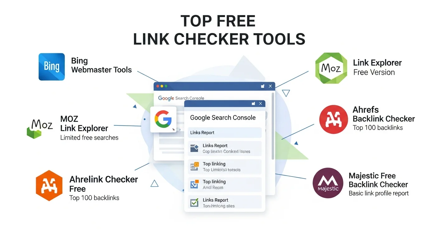 免費工具推薦圖，展示 Google Search Console、Ubersuggest 等免費或低成本工具的功能特色