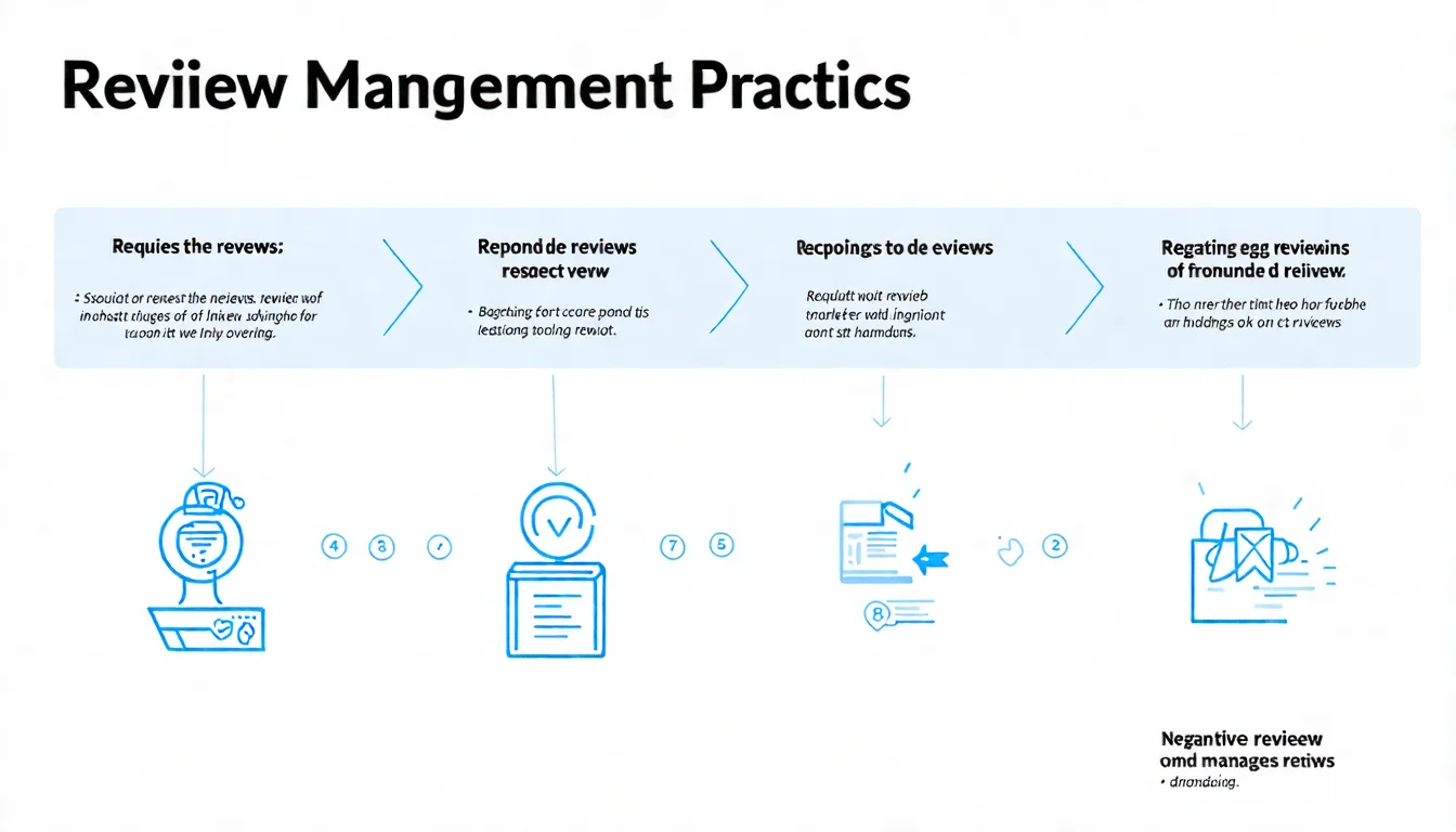 評價獲取與管理流程圖，展示邀請客戶留評→提供評價連結→回覆正面評價→處理負面評價的完整評價管理循環