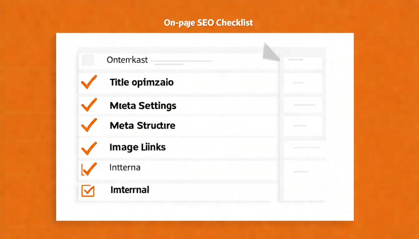 On-Page SEO 完整檢查清單，以勾選框形式列出所有優化項目，包含標題優化、Meta 設定、內容結構、圖片優化、內部連結等項目