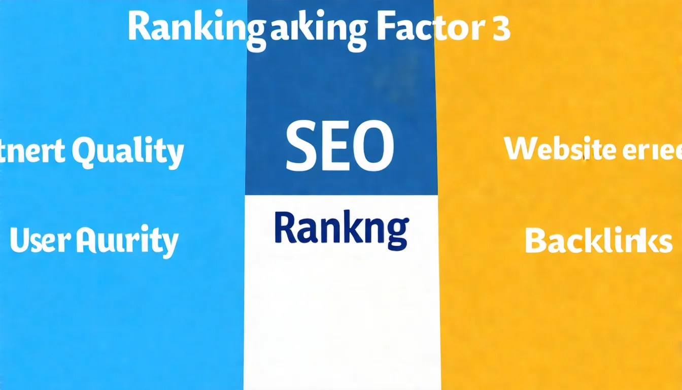 SEO 排名影響因素四象限圖，以四個象限分別呈現內容品質、網站權重、使用者體驗、反向連結四大因素，中央標示「SEO 排名」