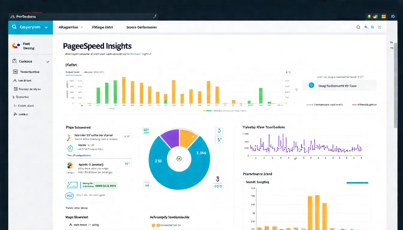 SEO 分數檢測工具介面示意圖，展示類似 PageSpeed Insights 或 GTmetrix 的檢測結果畫面，包含分數儀表板和效能指標