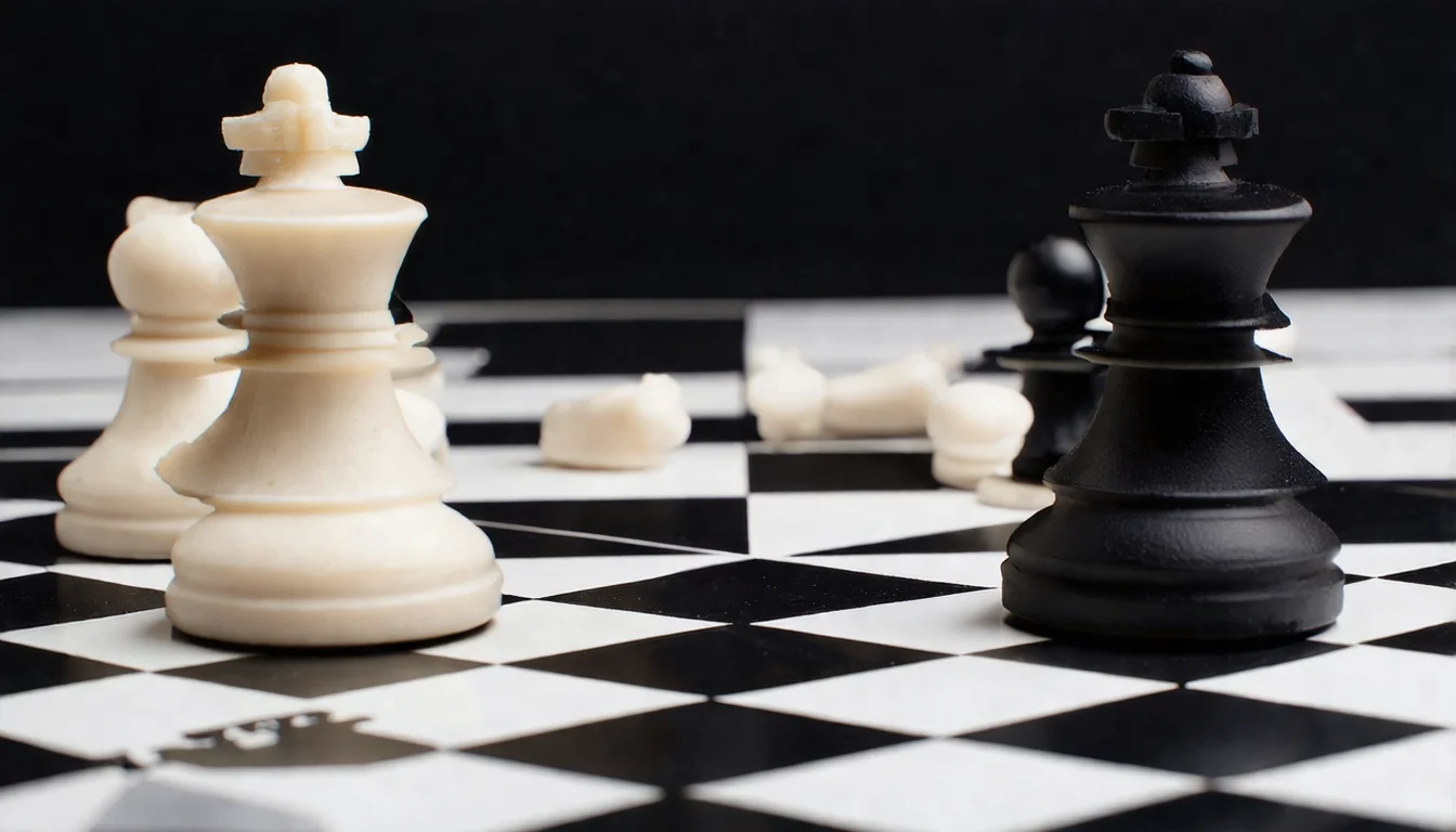 白帽 SEO 與黑帽 SEO 對比概念圖，以象棋或武俠風格呈現正邪對比，左側白色象徵正規手法，右側黑色象徵違規操作