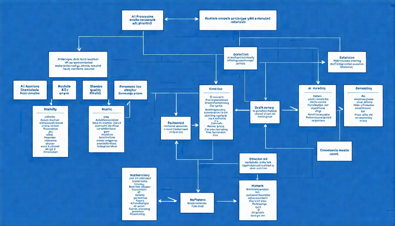 AI 與人類協作的工作流程圖，展示 AI 負責資料處理和初稿生成，人類負責策略制定和品質把關的協作模式，以流程圖形式呈現