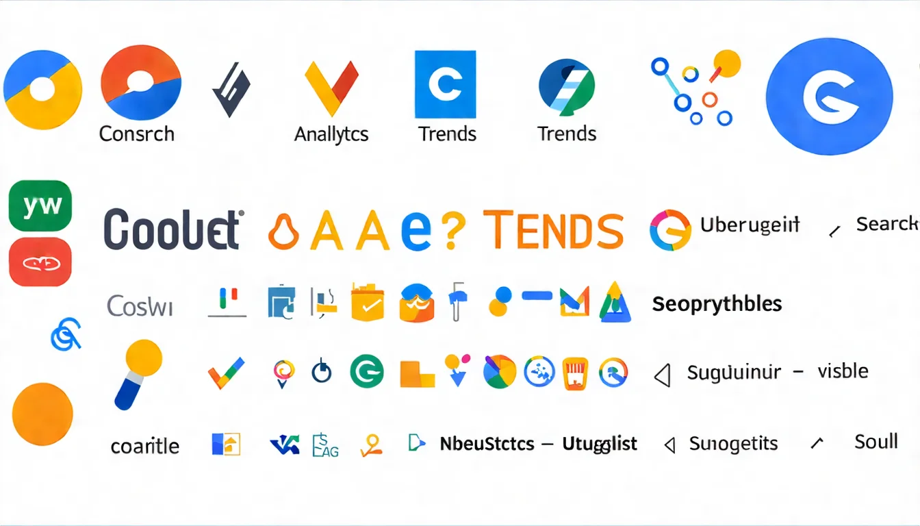 免費 SEO 工具總覽圖，展示 Google Search Console、Google Analytics、Google Trends、Ubersuggest 等常用免費工具的 logo 或圖示，以友善的入門者視角呈現