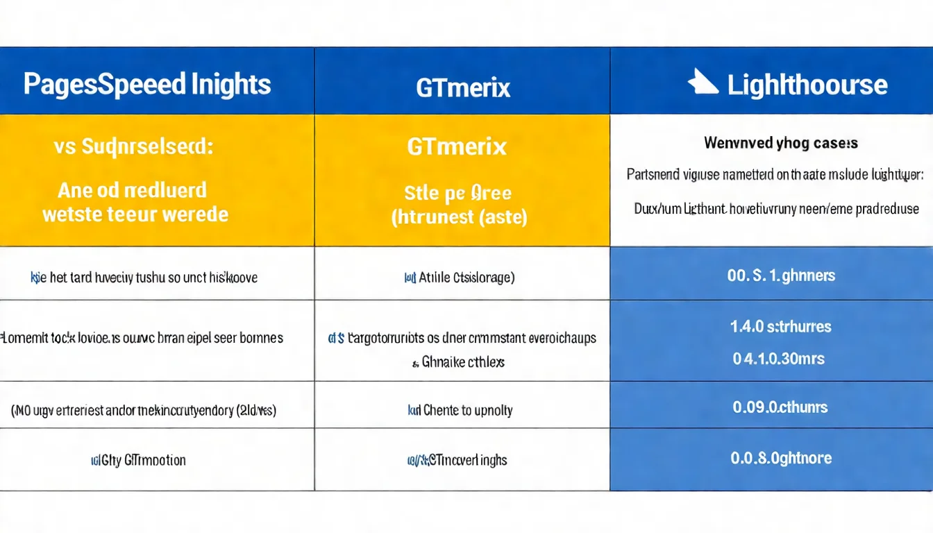 免費網站檢測工具比較圖，對比 PageSpeed Insights、GTmetrix、Lighthouse 三個工具的特色和適用場景，以表格或卡片形式呈現
