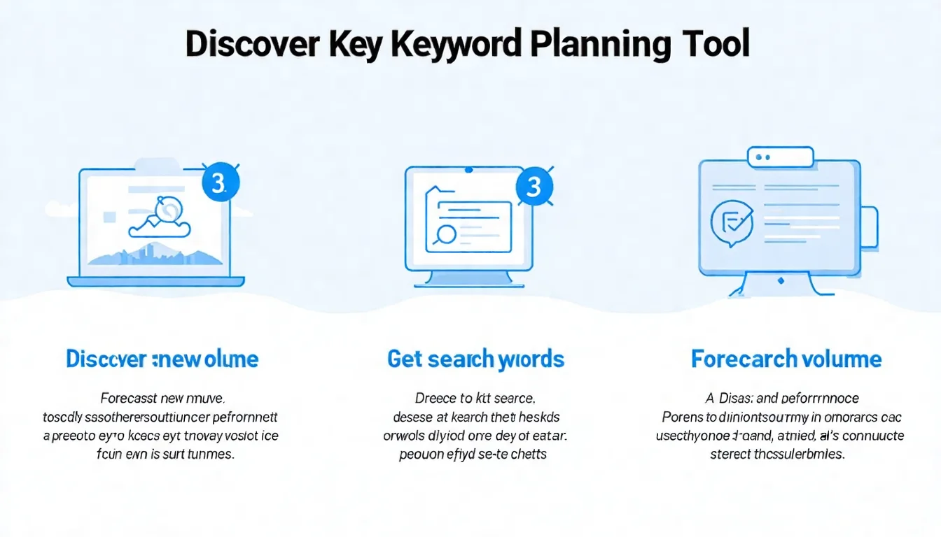 Google 關鍵字規劃工具的三大功能示意圖，包含探索新關鍵字、取得搜尋量、預測廣告成效三個核心功能，以圖示加文字說明形式呈現