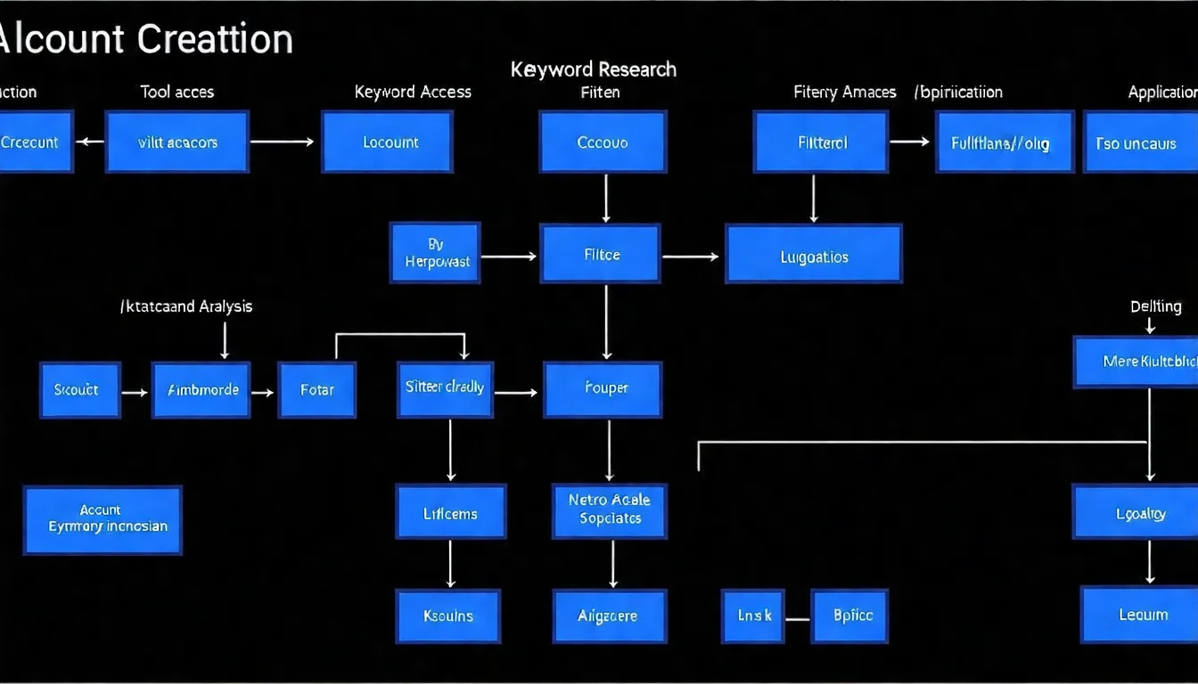 Google 關鍵字規劃工具使用流程總結圖，從建立帳號、進入工具、探索關鍵字、篩選分析到應用的完整流程，以步驟圖形式呈現