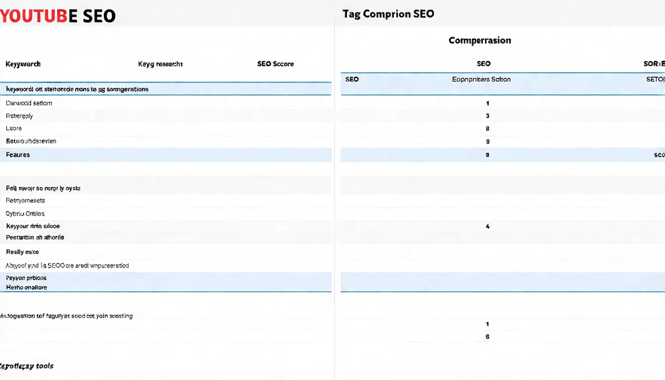 TubeBuddy 與 VidIQ 功能比較圖，將兩個工具的關鍵字探索、標籤建議、SEO 評分、競爭分析等功能做對比，以表格或對照圖呈現