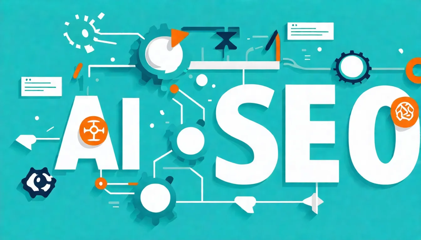 AI 與 SEO 關係概念圖，展示人工智慧圖示與搜尋引擎優化元素的交織融合，呈現 AI 如何影響搜尋生態系統