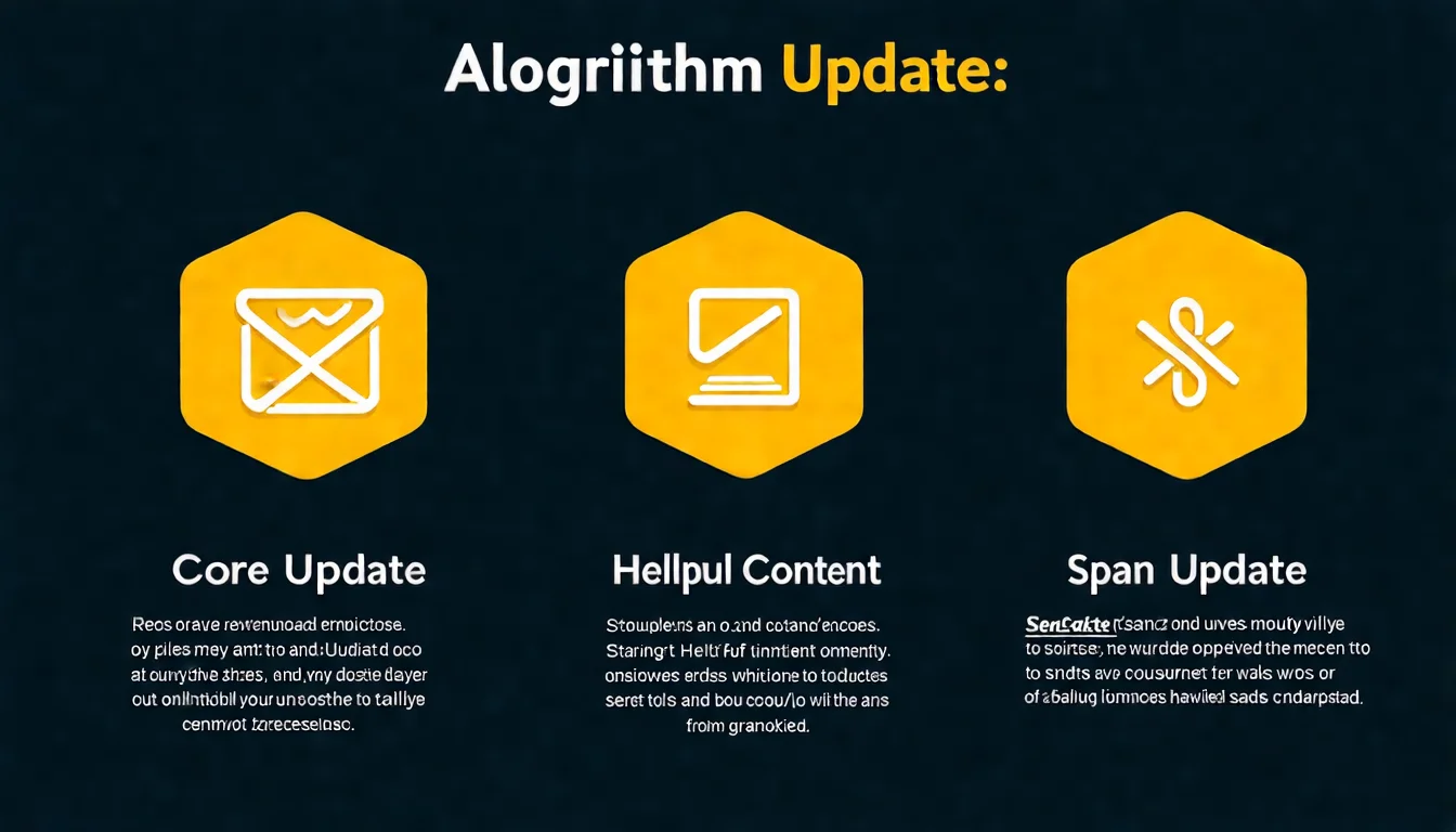 Google 演算法更新類型說明圖，以圖示分別呈現 Core Update、Helpful Content Update、Spam Update 等不同類型更新的特點