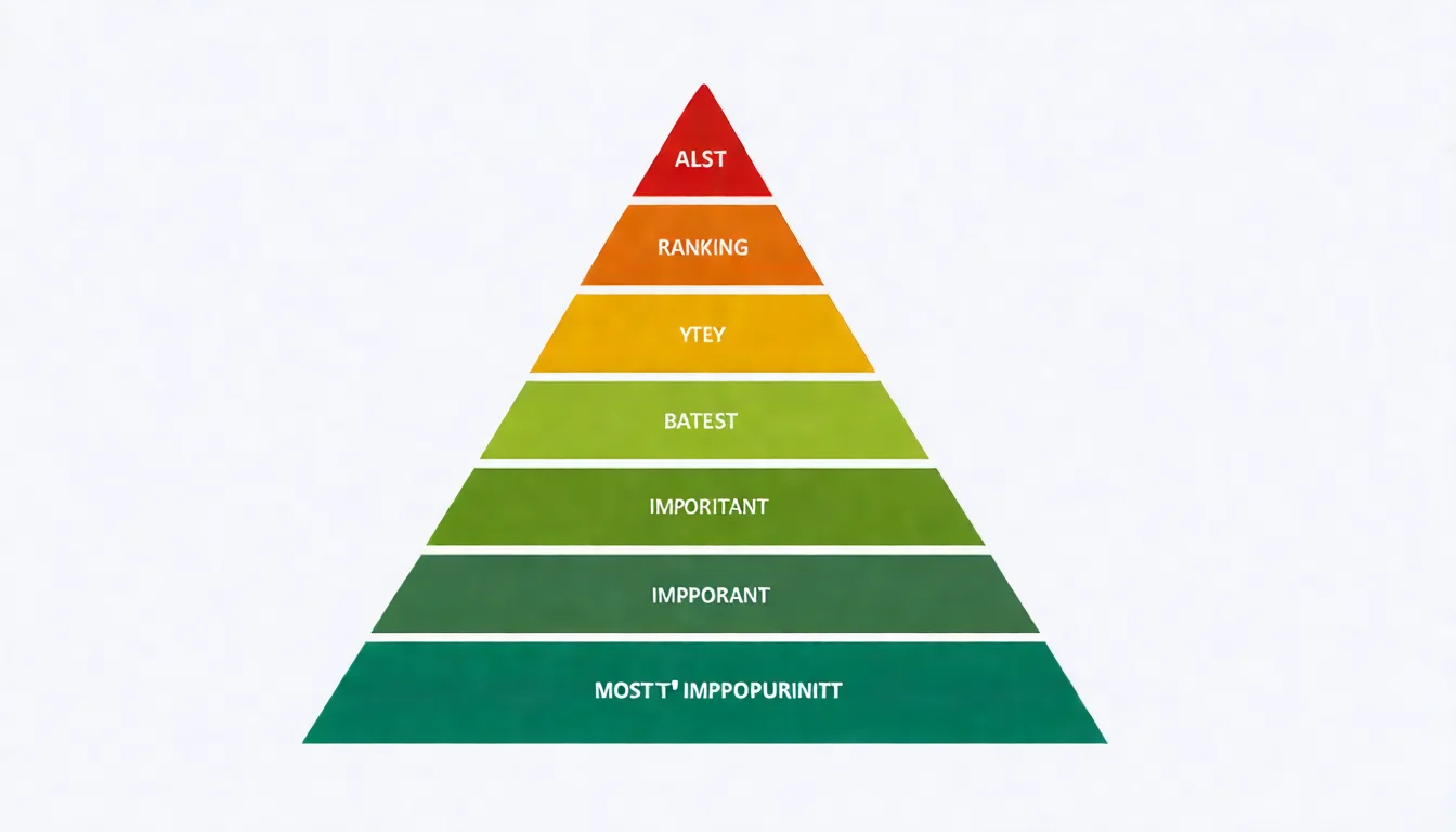 2026 年排名因素重要性排序金字塔圖，由上到下依序呈現最重要到輔助性因素，以金字塔層級視覺化優先順序