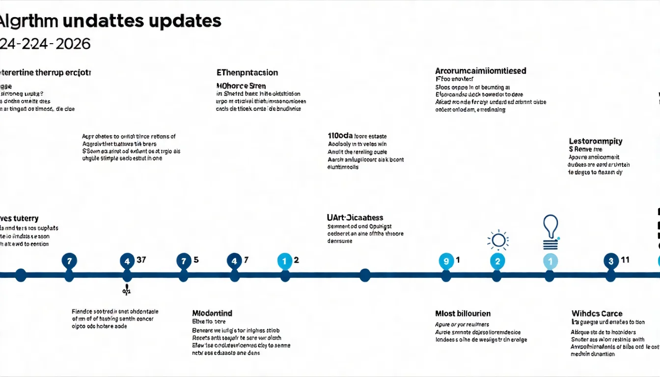 Google 演算法更新時間軸，以時間線形式呈現 2024-2026 年的重要演算法更新，標註各次更新的重點和影響