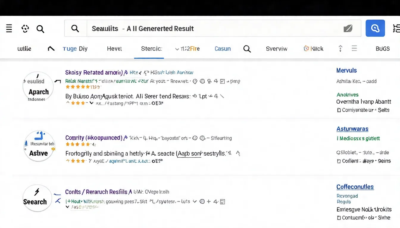 AI Overviews 搜尋結果呈現示意圖，展示 Google 搜尋結果頁面中 AI 回答區塊的位置和內容結構，標註傳統搜尋結果的位置變化