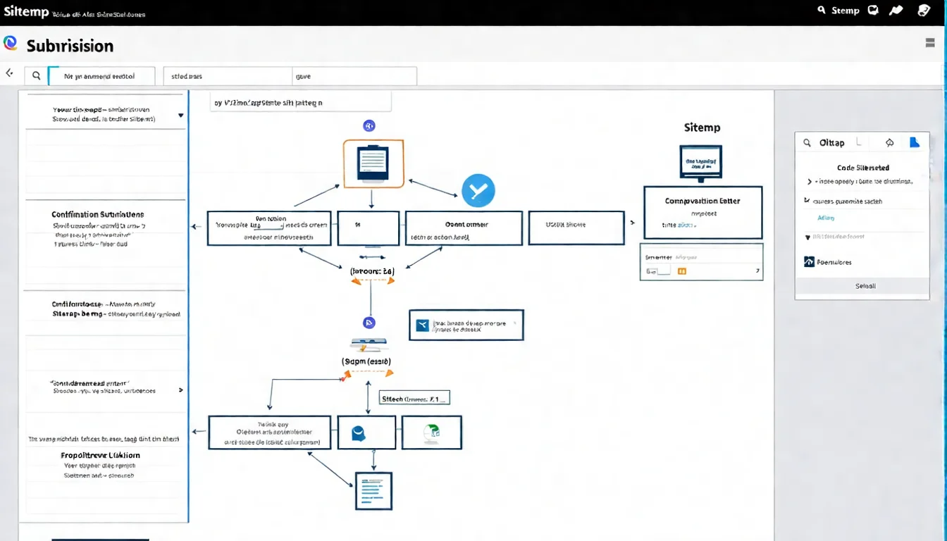 Google Search Console Sitemap 提交流程圖，展示從登入到提交完成的步驟，包含 Sitemap 介面截圖與狀態確認畫面