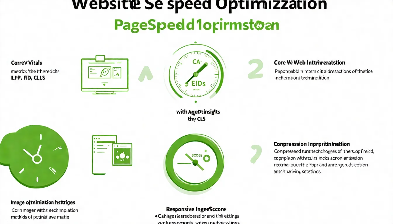 網站速度檢查要點圖，展示 Core Web Vitals 達標標準、PageSpeed Insights 評分解讀、圖片優化與快取設定要點