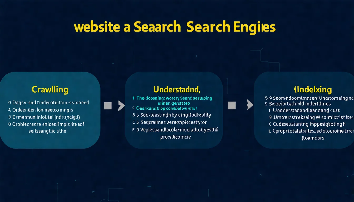 技術 SEO 概念圖，展示網站與搜尋引擎的連接關係，呈現爬取、索引、理解三個階段的運作流程