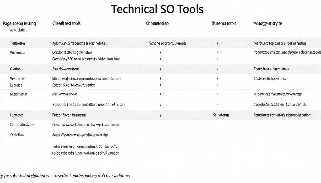 技術 SEO 工具比較表，列出 Google Search Console、Screaming Frog、PageSpeed Insights、Schema 驗證工具的功能與特色