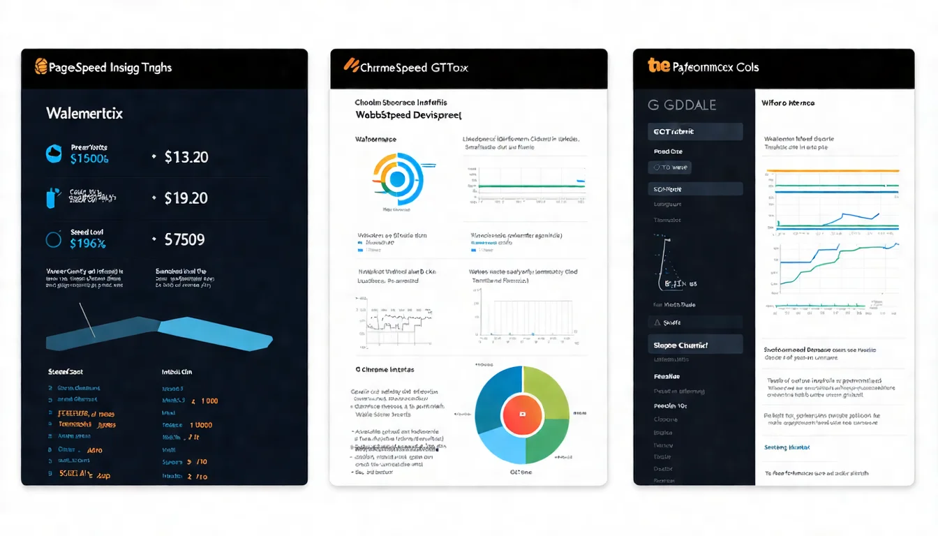 速度檢測工具比較圖，展示 PageSpeed Insights、GTmetrix、Chrome DevTools 三種工具的特色功能與使用情境