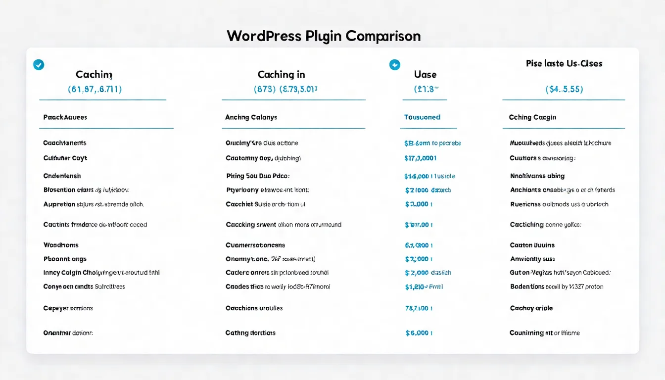 WordPress 速度優化外掛比較圖，展示 WP Rocket、LiteSpeed Cache、W3 Total Cache 的功能特色、費用與適用情境