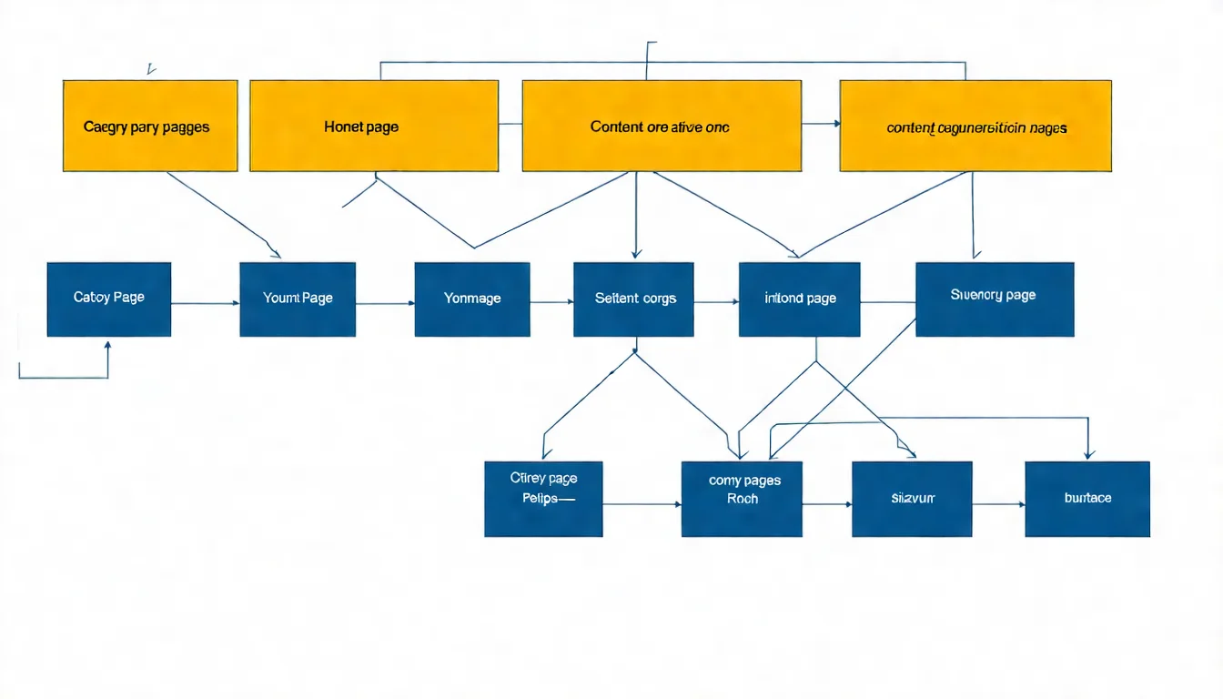 網站架構規劃示意圖，展示首頁、分類頁、內容頁的層級關係，以及導航和連結結構