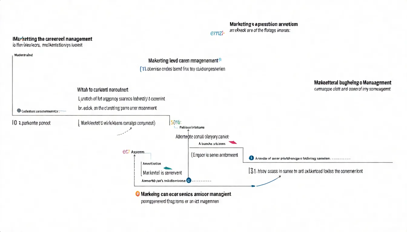 行銷職涯發展路徑圖，從專員、資深專員、副理到經理、總監的晉升階梯，標註各階段的年資、職責和薪資參考
