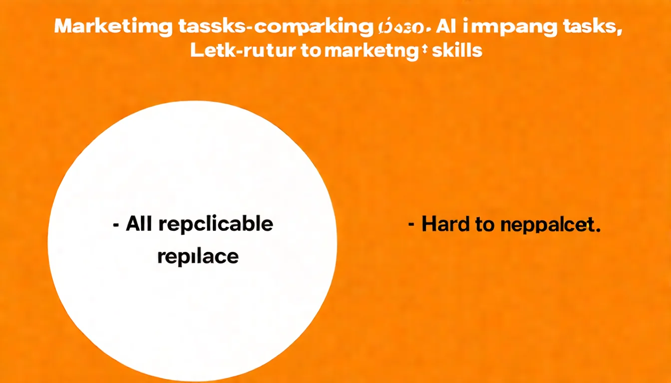 AI 對行銷工作影響圖，對比 AI 可取代和難以取代的行銷工作內容，展示未來行銷人的發展方向