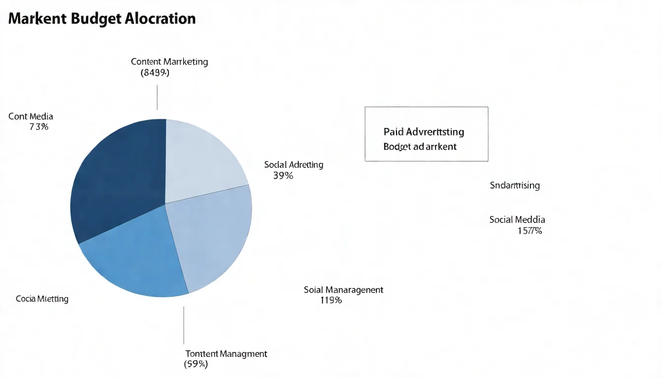 行銷預算分配圓餅圖，展示內容行銷、付費廣告、社群經營、測試預算的建議比例配置