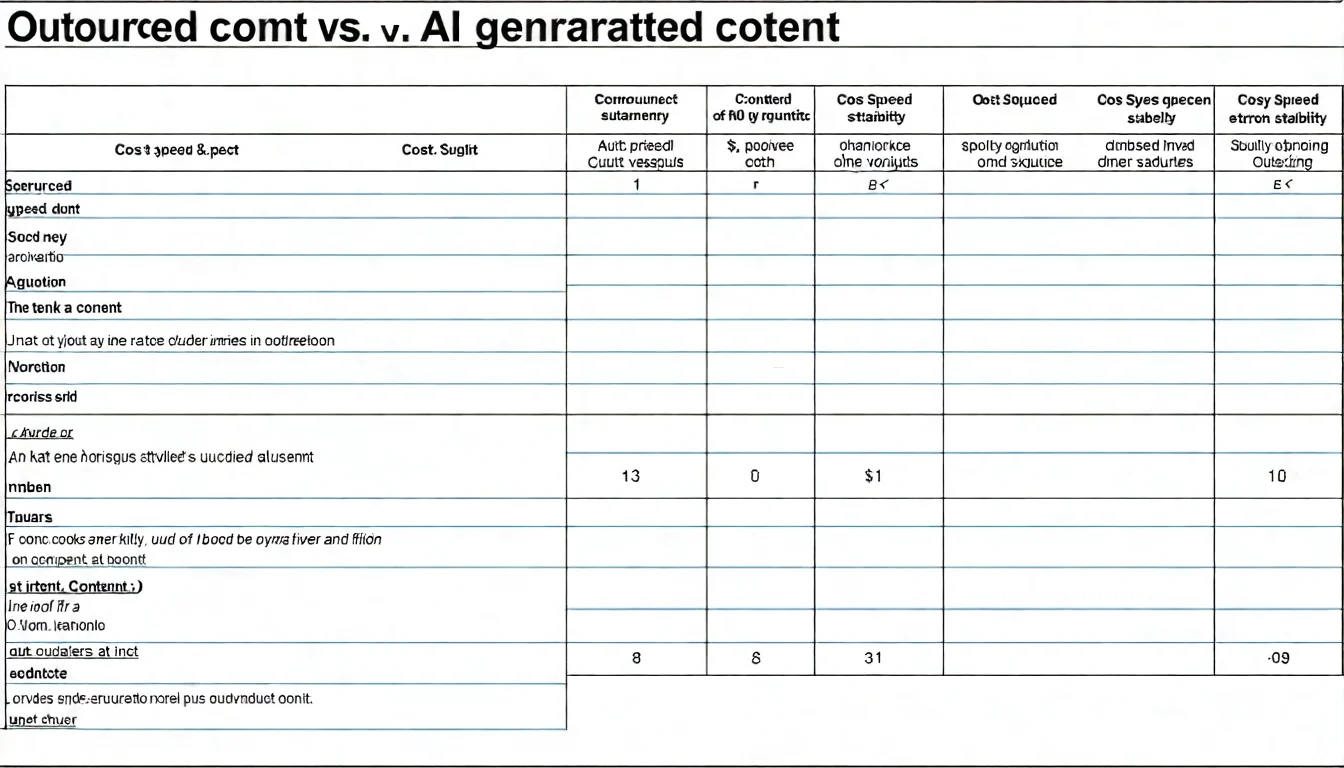 內容外包與 AI 文章服務比較圖，對照傳統外包和 AI 服務在成本、速度、品質穩定性等面向的差異
